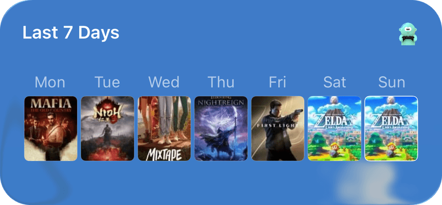An Omniphile Home Screen widget showing the covers of what was played on each of the last seven days