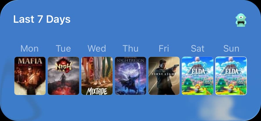 An Omniphile Home Screen widget showing the covers of what was played on each of the last seven days